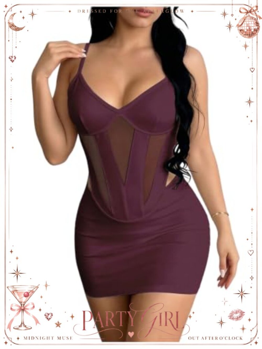 Women's Corset Mini Dress Cutout Mesh V Neck Spaghetti Strap Sexy Party Club
